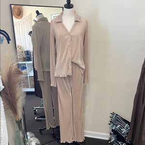 Elegant Beige Pleated Set